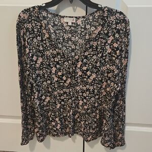 SO Black and Pink Floral Blouse